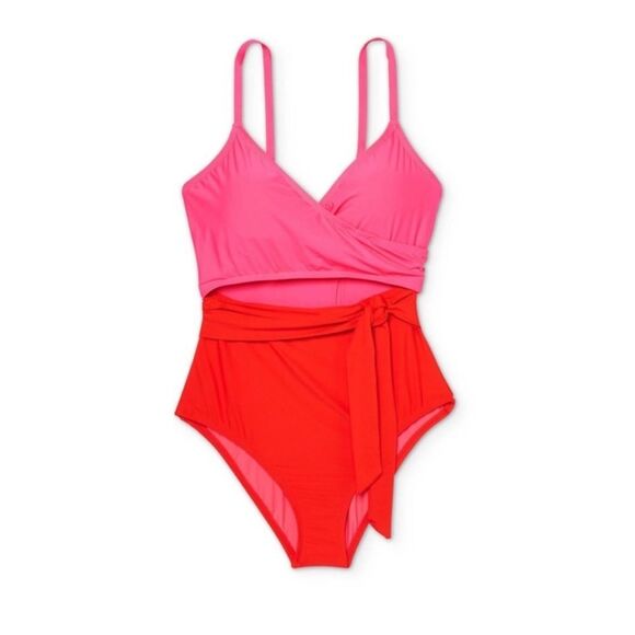 Sea Angel Women's Pink Red Front Cutout One Piece Swimsuit size small - Picture 3 of 5